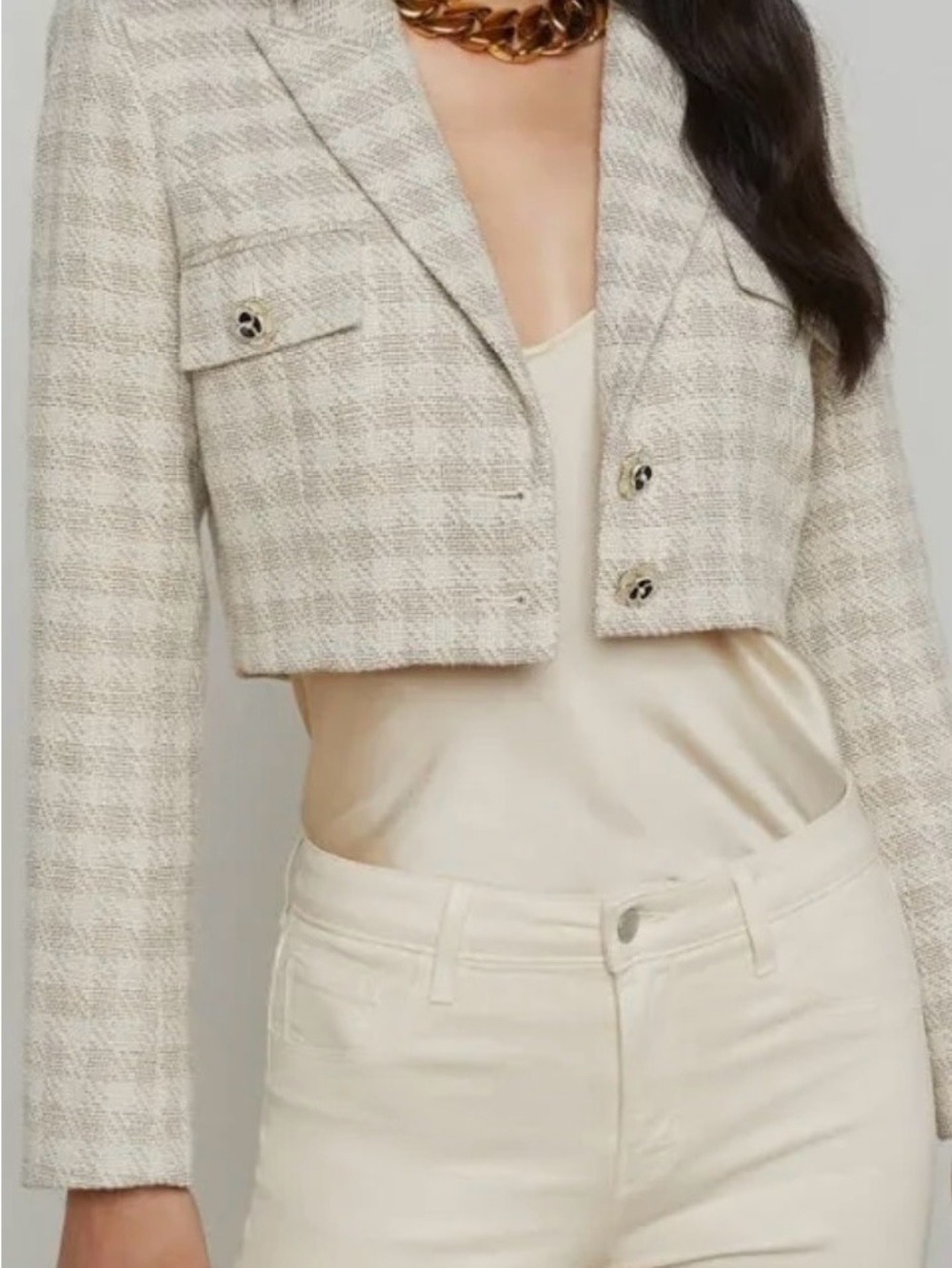 L'AGENCE Maura check crop blazer